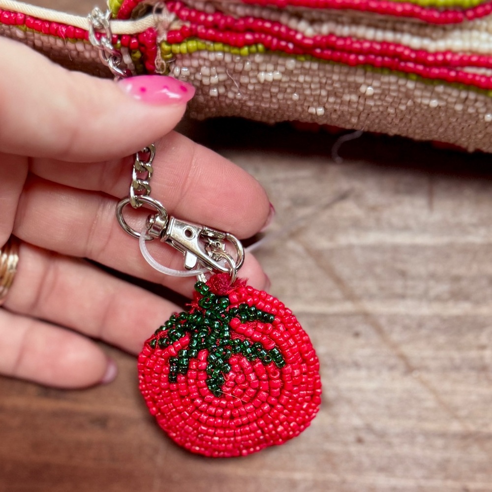 Heirloom Tomato Beaded Shoulder Bag - Cream with Tomato Bag Charm - Picture 8 of 13
